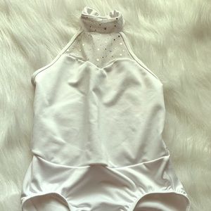 White sparkly mock neck dance leo